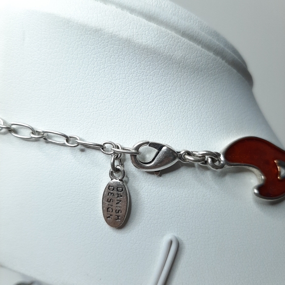 Pilgrim Skanderborg Silver Tone Orange Resin Abstract Shape Link Necklace - Picture 4 of 7